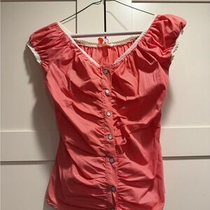 Red Button-Up Women's Top
